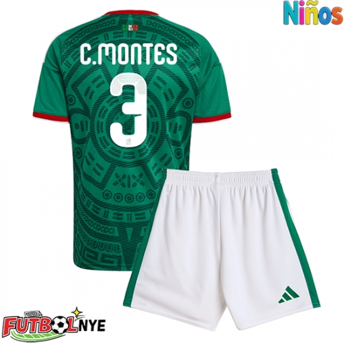 Camiseta México Cesar Montes #3 Primera Equipación para niños Mundial 2026 manga corta (+ pantalones cortos)